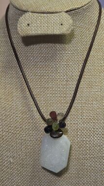 Kim Zimmerman Artist Sterling Silver Raw Druzy Crystal Leather Necklace